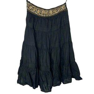 Derek Heart Size S Black Gold Embellished Studded Tiered Ruffle Boho Skirt